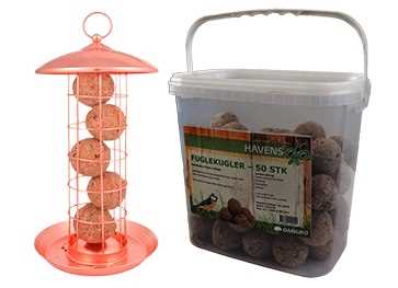 Fuglepakken med kobber foderautomat og fuglefrø